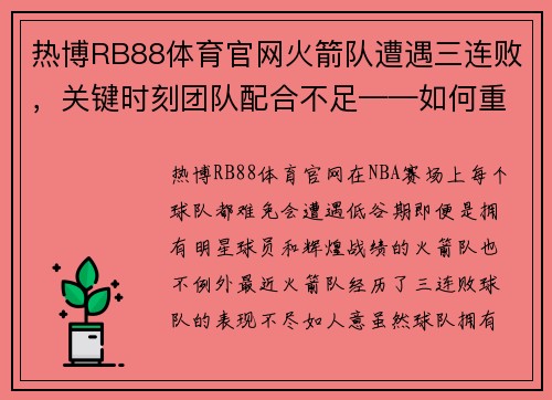 热博RB88体育官网火箭队遭遇三连败，关键时刻团队配合不足——如何重整旗鼓？ - 副本